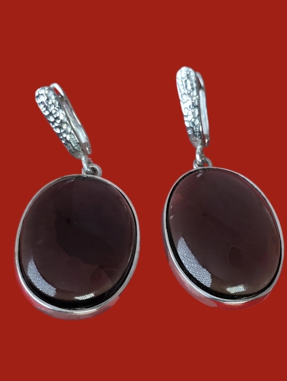 925 Sterling Silver Earrings with Smoky Quartz 1.7x2.5cm Gemstone